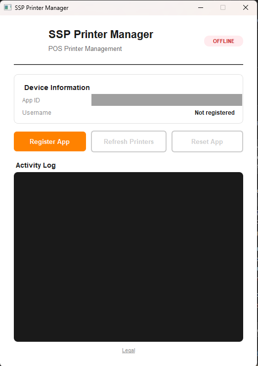 SSP Printer Manager start screen