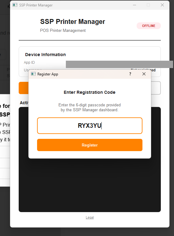 Paste registration code in SSP Printer Manager