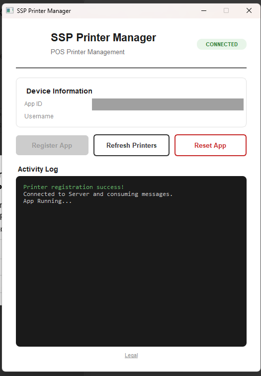 SSP Printer Manager connected