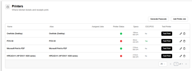 Printers list in SSP Manager
